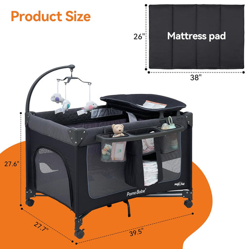 PAMO BABE BABY PLAYARD MAGIC FOLD 1 STEP BASSINET & CHANGING TABLE FOR NEWBORN (BLACK) PLAYPEN PAMO BABE