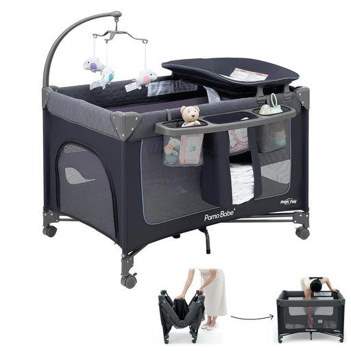 PAMO BABE BABY PLAYARD MAGIC FOLD 1 STEP BASSINET & CHANGING TABLE FOR NEWBORN (BLACK) PLAYPEN PAMO BABE