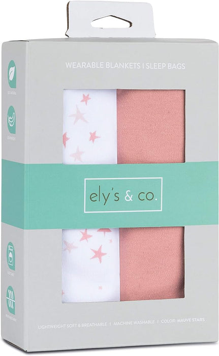 ELY`S & CO. WEARABLE BLANKET 100% COTTON MAUVE STARS 2 PACK