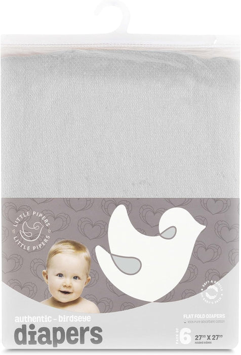 LITTLE PIPERS BIRDEYE FLATFOLD DIAPERS - 6 PACK - GRAY