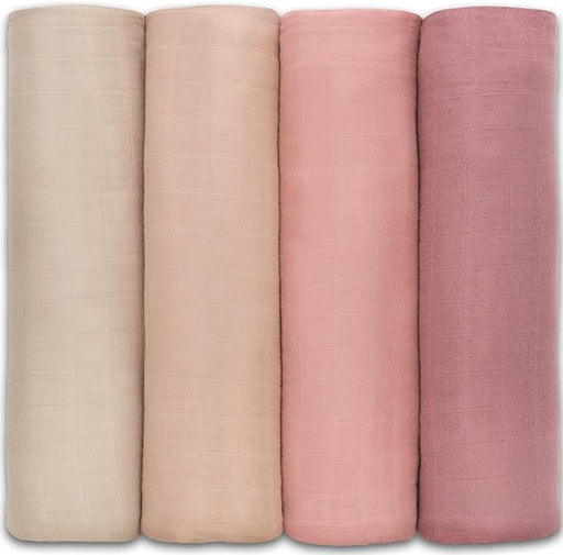 Muslin Swaddle Blankets, 4 Pack by Comfy Cubs - Cream, Blush, Bold Blush, Mauve Swaddles Comfy Cubs