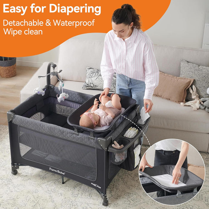 PAMO BABE BABY PLAYARD MAGIC FOLD 1 STEP BASSINET & CHANGING TABLE FOR NEWBORN (BLACK) PLAYPEN PAMO BABE