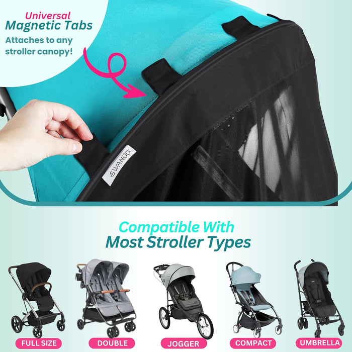 mosquito net for double stroller SWANOO STROLLER SUN SHADE COVER, MOSQUITO NET FOR STROLLER SHADE EXTEN — Little Luxury