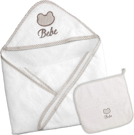 LITTLE PIPERS HOODED TOWEL SET - BEBE DESIGN, WHITE