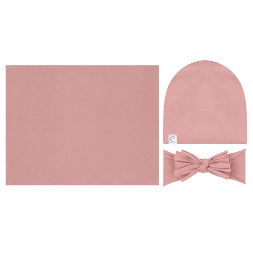 Ely’s & Co. Jersey Swaddle Blanket, Baby Beanie Hat and Bow Headband Set