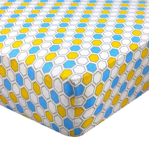 ABSTRACT FITTED SHEET HONEYCOMB YELLOW & BLUE STANDARD CRIB - 28" X 52"