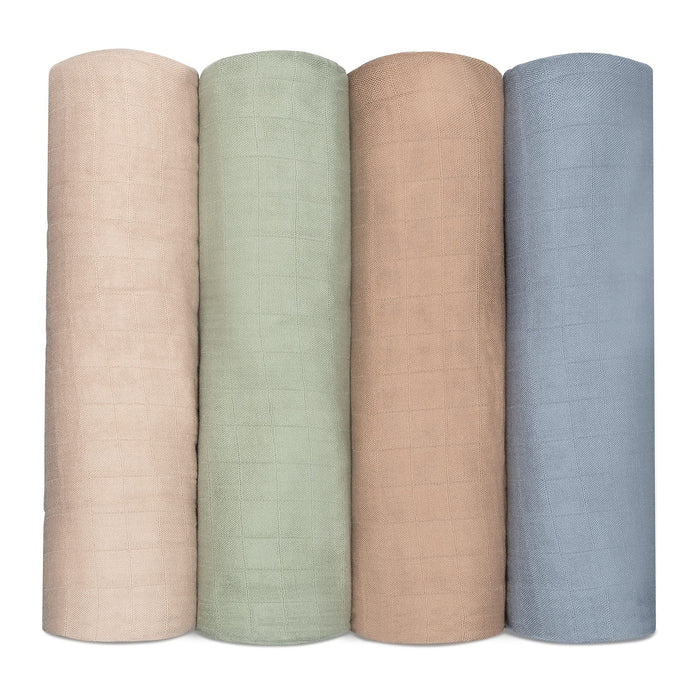 Muslin Swaddle Blankets, 4 Pack by Comfy Cubs - Pacific, Cedar, Sage, Blush Swaddles Comfy Cubs