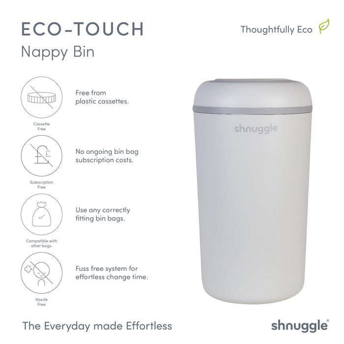 Shnuggle Eco-Touch Nappy Bin Diaper Pail + 30 Better Bag Liners Change M4A