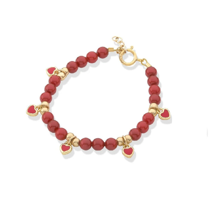 CRYSTAL DREAM RED PEARLS WITH MINI RED HEART CHARMS RED BRACELET CRYSTAL DREAM