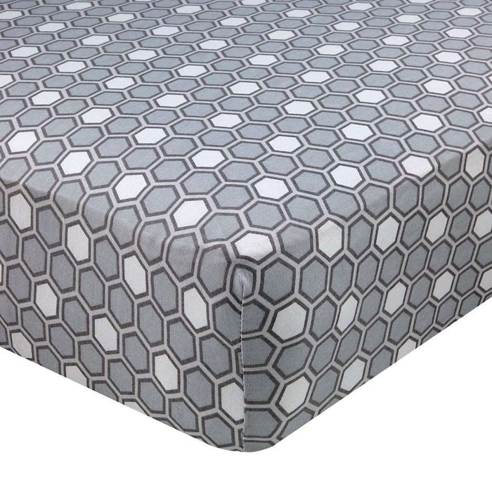 ABSTRACT FITTED SHEET HONEYCOMB GRAY FOR STANDARD CRIB - 28" X 52"