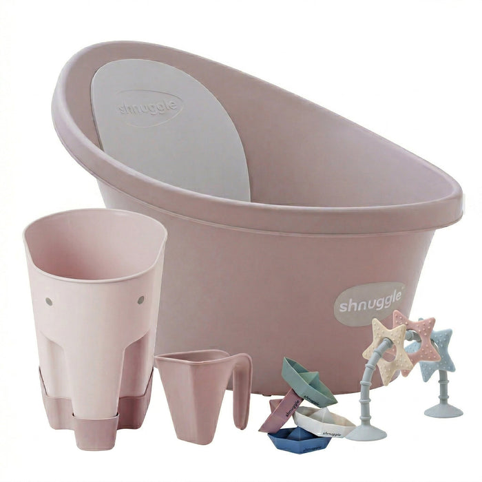 Shnuggle Newborn Bundle: Baby Bath & Accessories Bundle - 5-Piece Set | Cozy Support, Easy Cleanup & Sensory Fun Blossom Bath M4A