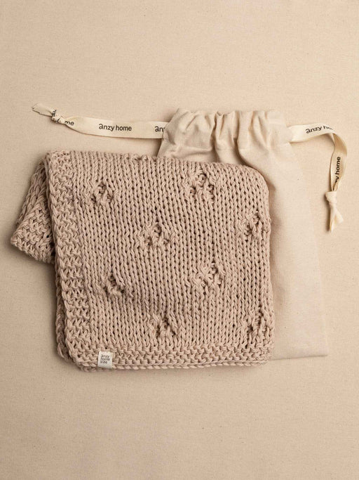 Baby Blanket Hand-Knitted Pointelle Sand Anzy Home