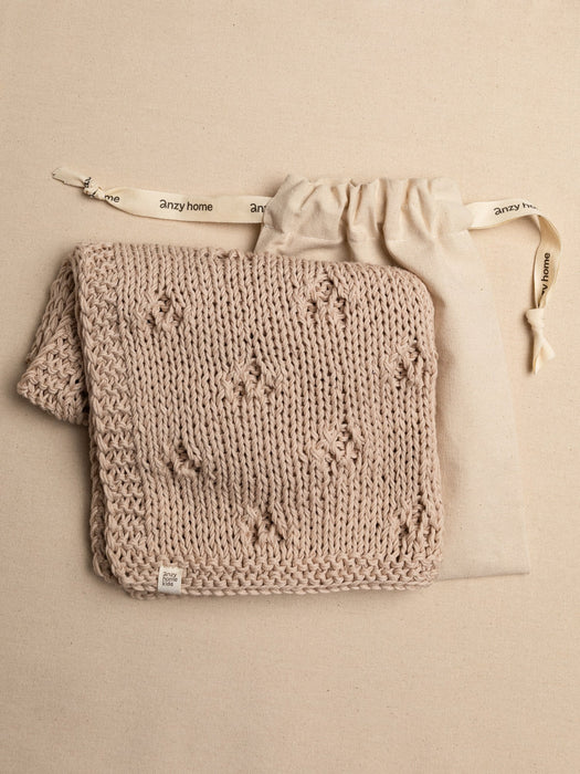 Baby Blanket Hand-Knitted Pointelle Sand Anzy Home
