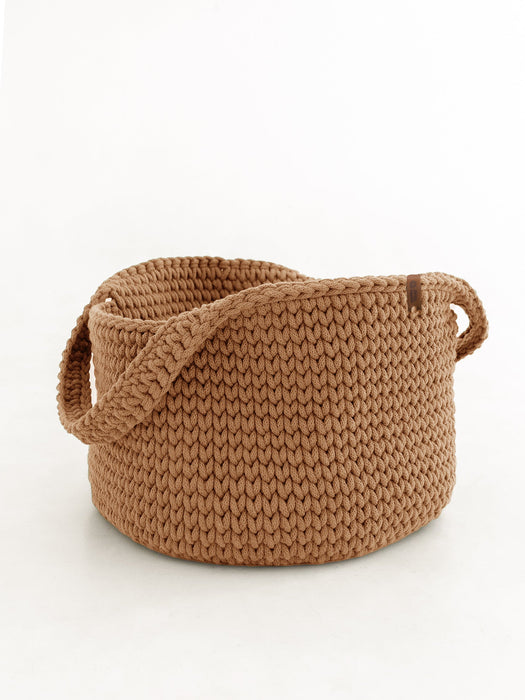 Basket Round with Handles Recycled Caramel Baskets Anzy Home