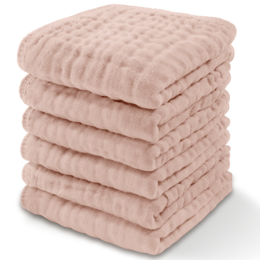 Muslin Washcloths by Comfy Cubs - Blush Pack of 6 Washcloths Comfy Cubs