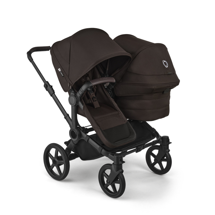 BUGABOO DONKEY 6 DUO STROLLER - COMPLETE SET (2 SEATS AND 1 BASSINET) . COCOA BROWN DOUBLE STROLLER BUGABOO