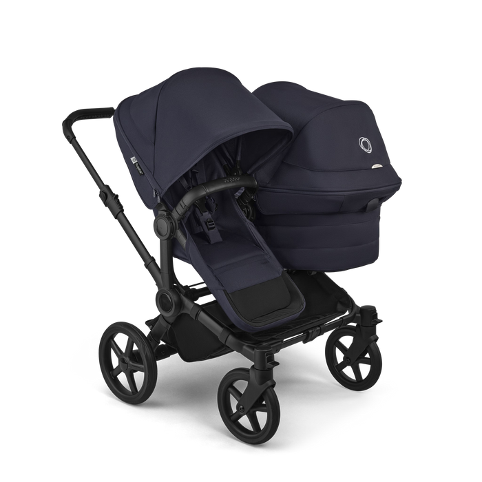 BUGABOO DONKEY 6 DUO STROLLER - COMPLETE SET (2 SEATS AND 1 BASSINET) . DEEP INDIGO DOUBLE STROLLER BUGABOO
