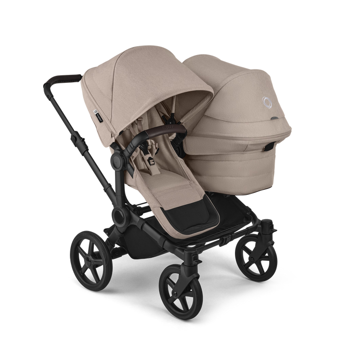 BUGABOO DONKEY 6 DUO STROLLER - COMPLETE SET (2 SEATS AND 1 BASSINET) . DESERT TAUPE MELANGE DOUBLE STROLLER BUGABOO