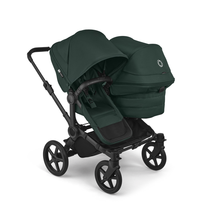 BUGABOO DONKEY 6 DUO STROLLER - COMPLETE SET (2 SEATS AND 1 BASSINET) . FERN GREEN DOUBLE STROLLER BUGABOO