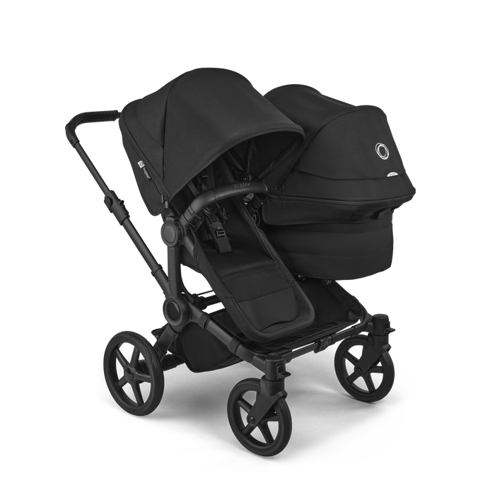 BUGABOO DONKEY 6 DUO STROLLER - COMPLETE SET (2 SEATS AND 1 BASSINET) . HERITAGE BLACK DOUBLE STROLLER BUGABOO