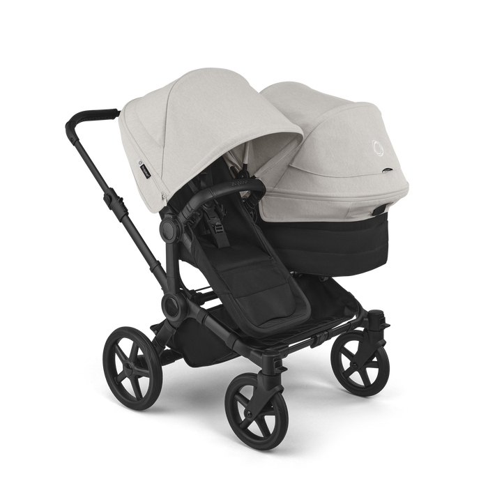 BUGABOO DONKEY 6 DUO STROLLER - COMPLETE SET (2 SEATS AND 1 BASSINET) . BLACK MISTY WHITE DOUBLE STROLLER BUGABOO