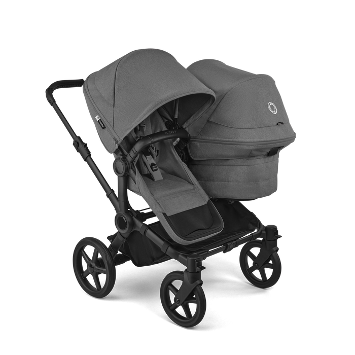 BUGABOO DONKEY 6 DUO STROLLER - COMPLETE SET (2 SEATS AND 1 BASSINET) . MOON GREY DOUBLE STROLLER BUGABOO