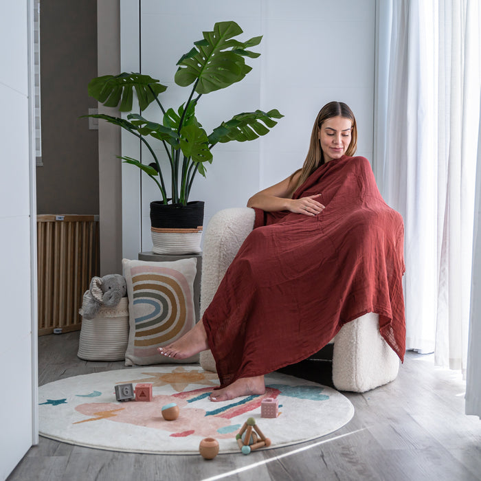 Muslin Swaddle Blankets, 4 Pack by Comfy Cubs - Wine, Neptune, Fern, Caramel Swaddles Comfy Cubs