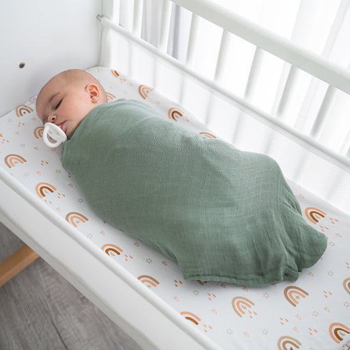 Muslin Swaddle Blankets, 4 Pack by Comfy Cubs - Wine, Neptune, Fern, Caramel Swaddles Comfy Cubs