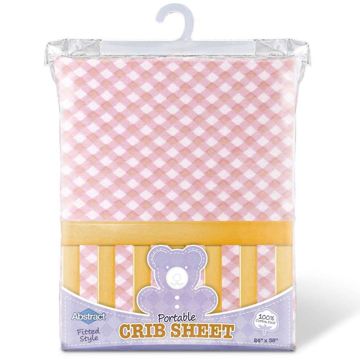 ABSTRACT FITTED SHEET CHECKED PINK FOR PORTABLE CRIB - 24" X 38"