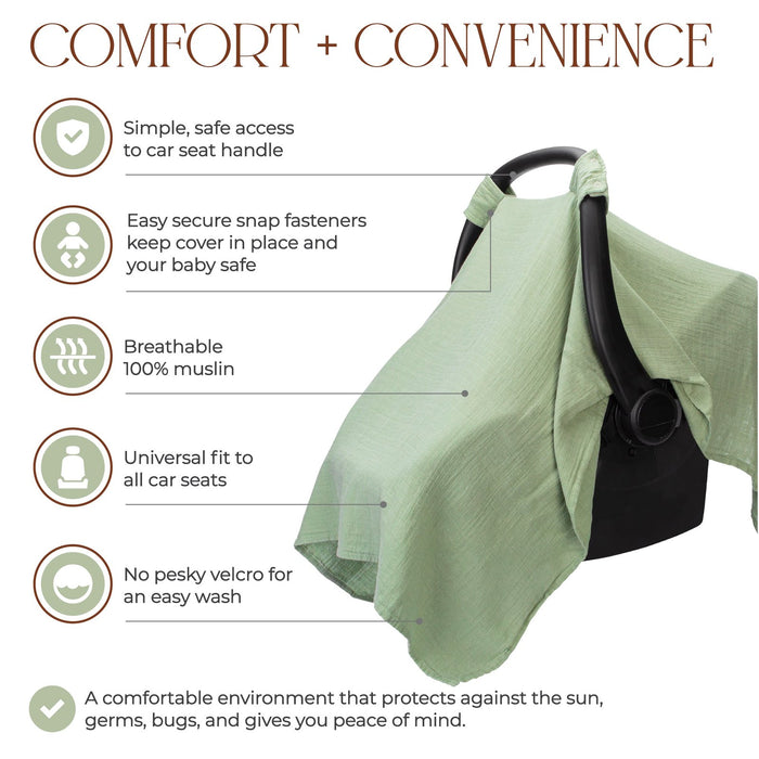 Baby Car Seat Cover by Comfy Cubs - Sage Car Seat Cover Comfy Cubs