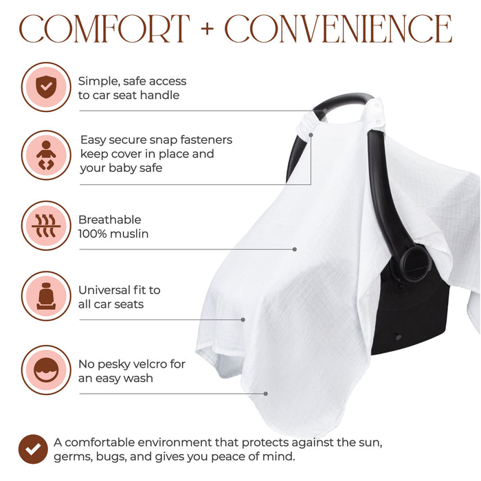 Baby Car Seat Cover by Comfy Cubs - White Car Seat Cover Comfy Cubs