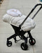 7AM ENFANT TUNDRA CAR SEAT COCOON TUNDRA IN WHITE FUR & BEIGE HEATHER BUNTING 7 A.M.
