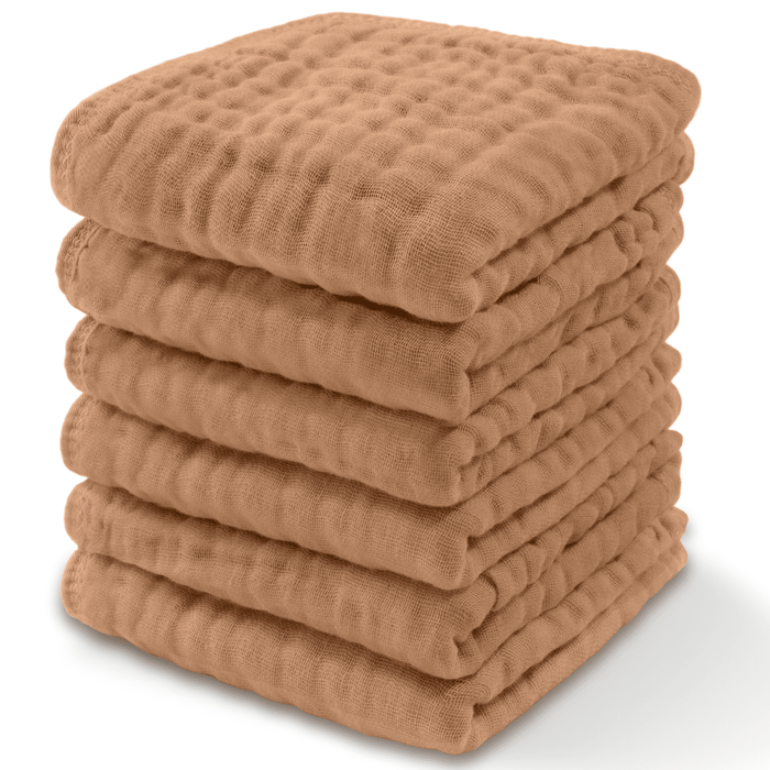 Muslin Washcloths by Comfy Cubs - Caramel Pack of 6 Washcloths Comfy Cubs