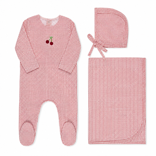 Checked Layette Set Cherry Tricot Bebe