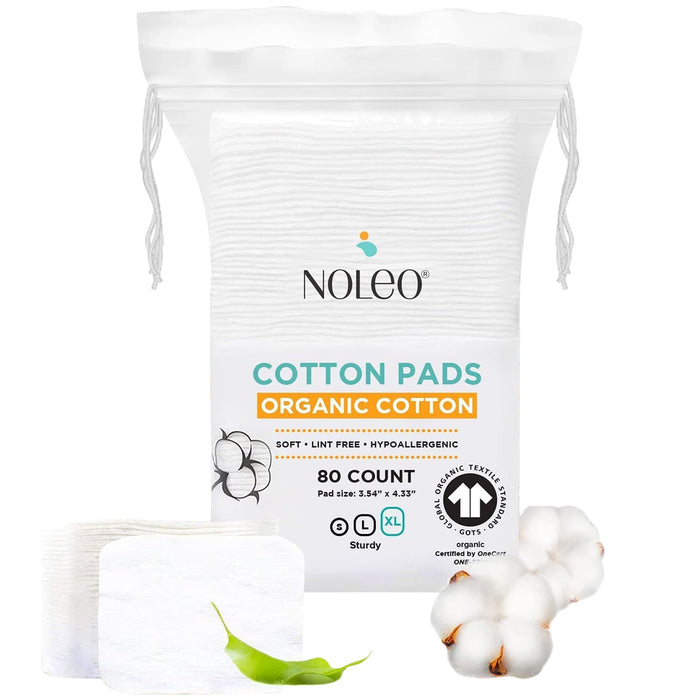 NOLEO Organic Cotton Pads - XL 3.54"x4.33" Pack of 1 (1x80pack) Diaper Rash Treatment Cream > Baby Wipes > Liniment > Organic Baby Wipes > Baby Lotion > Cloth Diaper Safe Rash Cream M4A