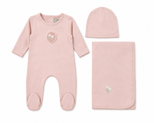 Crochet Applique (Cotton) Layette Set Blush + Bonnet & Blanket Tricot Bebe