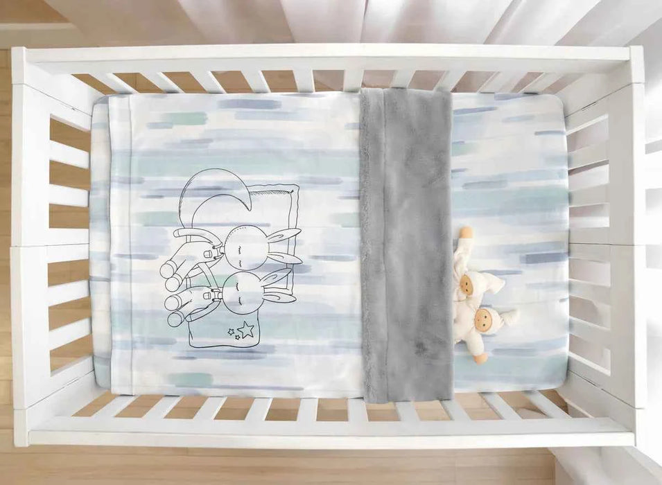 HIBERNATE BABY - PORTABLE MINI-CRIB SET (24"X38") . BUNNY - BLUE CRIB SET HIBERNATE BABY