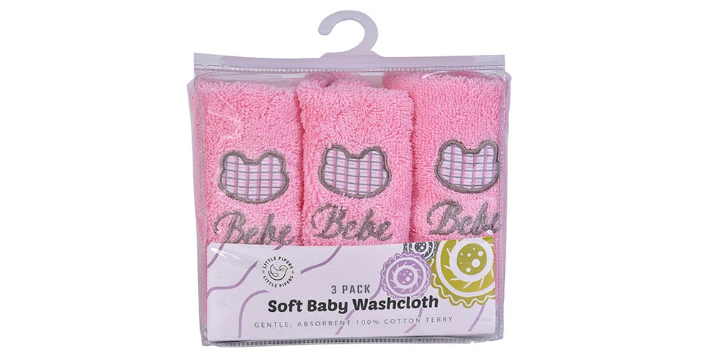 3PK WASHCLOTHS PINK