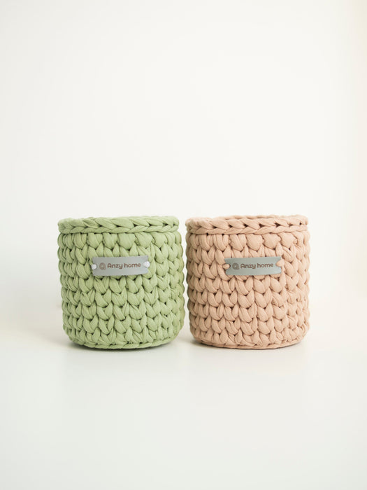 Set of 2 Storage Baskets | US Stock Beige + Sage green Baskets Anzy Home