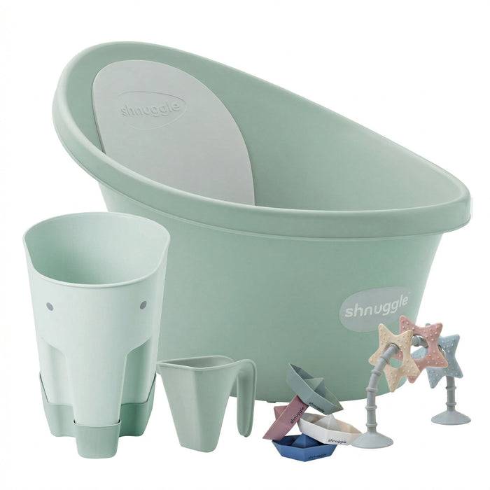 Shnuggle Newborn Bundle: Baby Bath & Accessories Bundle - 5-Piece Set | Cozy Support, Easy Cleanup & Sensory Fun Eucalyptus Bath M4A