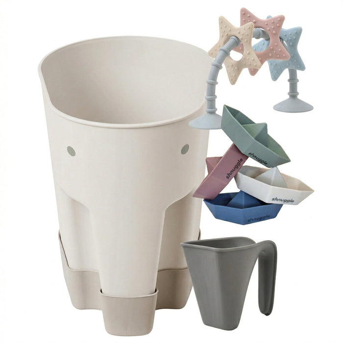 Shnuggle Bath Accessories Bundle - Ellie Scoop, Washy Jug, Boats & Wishy Toy - 4-Piece Set Taupe Bath M4A