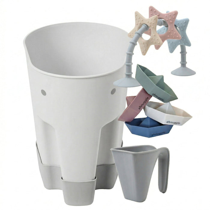 Shnuggle Bath Accessories Bundle - Ellie Scoop, Washy Jug, Boats & Wishy Toy - 4-Piece Set Grey Bath M4A