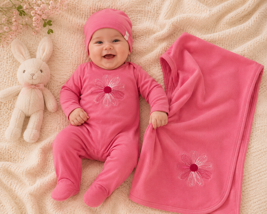 Embroidered Flower/Star Layette Set