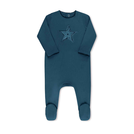 Embroidered Flower/Star Footie Denim Tricot Bebe