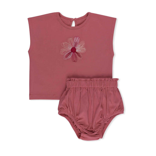 Embroidered Star/Flower 2 Pc Set Rose Tricot Bebe