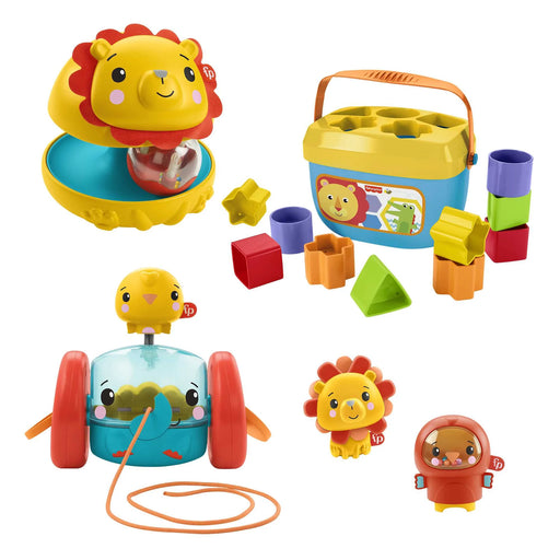 FISHER-PRICE BUSY BUDDIES GIFT SET, 5 ANIMAL-THEMED SENSORY TOYS FOR INFANTS, SORTING BLOCKS