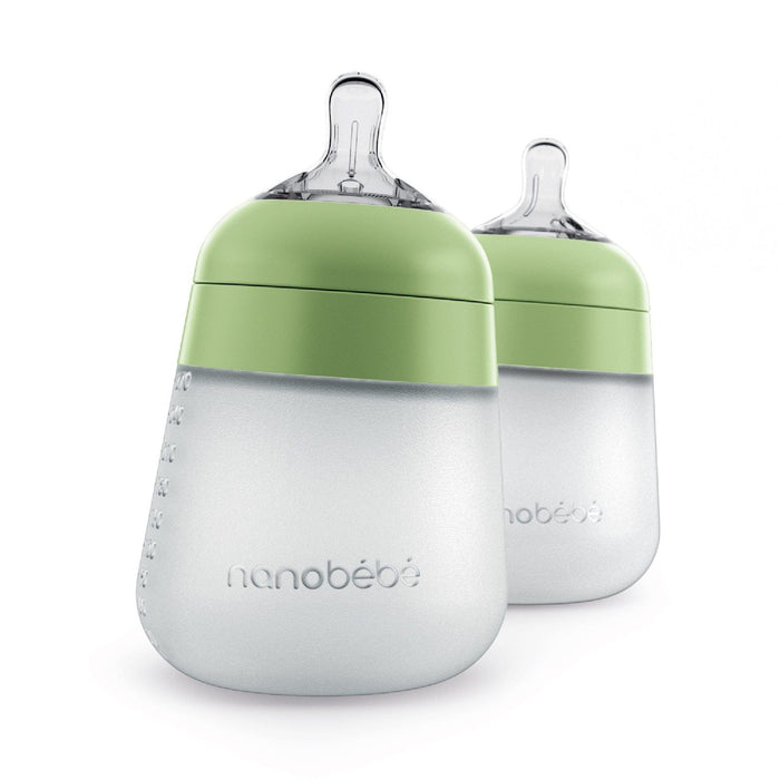 9oz Flexy Silicone Baby Bottle 2-Pack Sage Baby Bottles Nanobébé