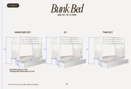 GOLD STAR BUNKBED THAT CAN SPLIT - WHITE FURNITURE GOLD STAR