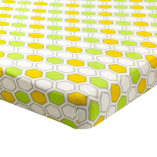 ABSTRACT FITTED SHEET HONEYCOMB YELLOW & GREEN FOR PORTABLE CRIB - 24" X 38"