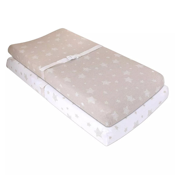 CHANGING PAD COVER 2PK GREY STARS